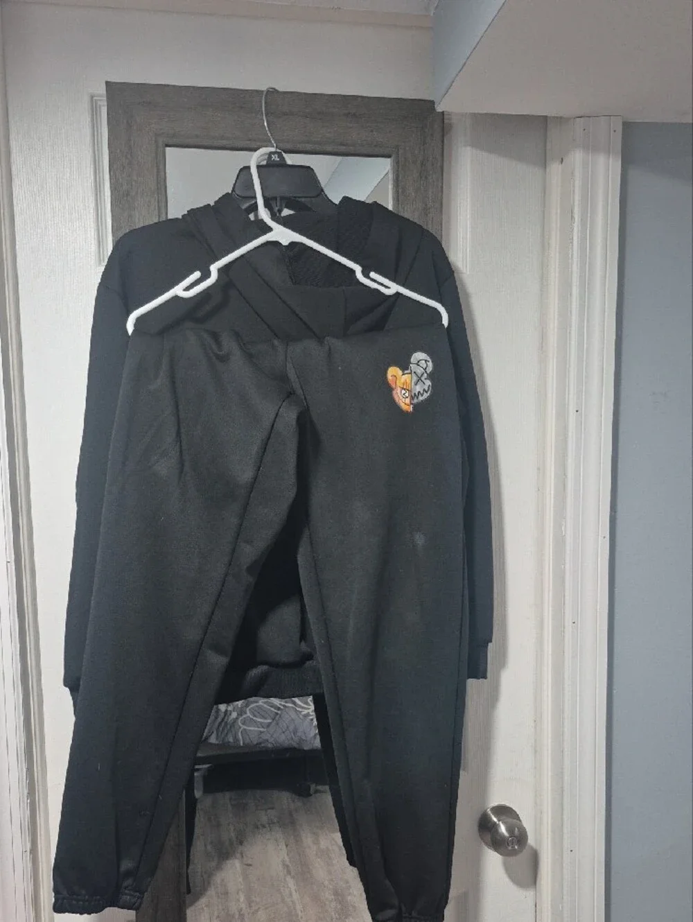 Kids Black Hoodie & Joggers Set with Graphic Patch